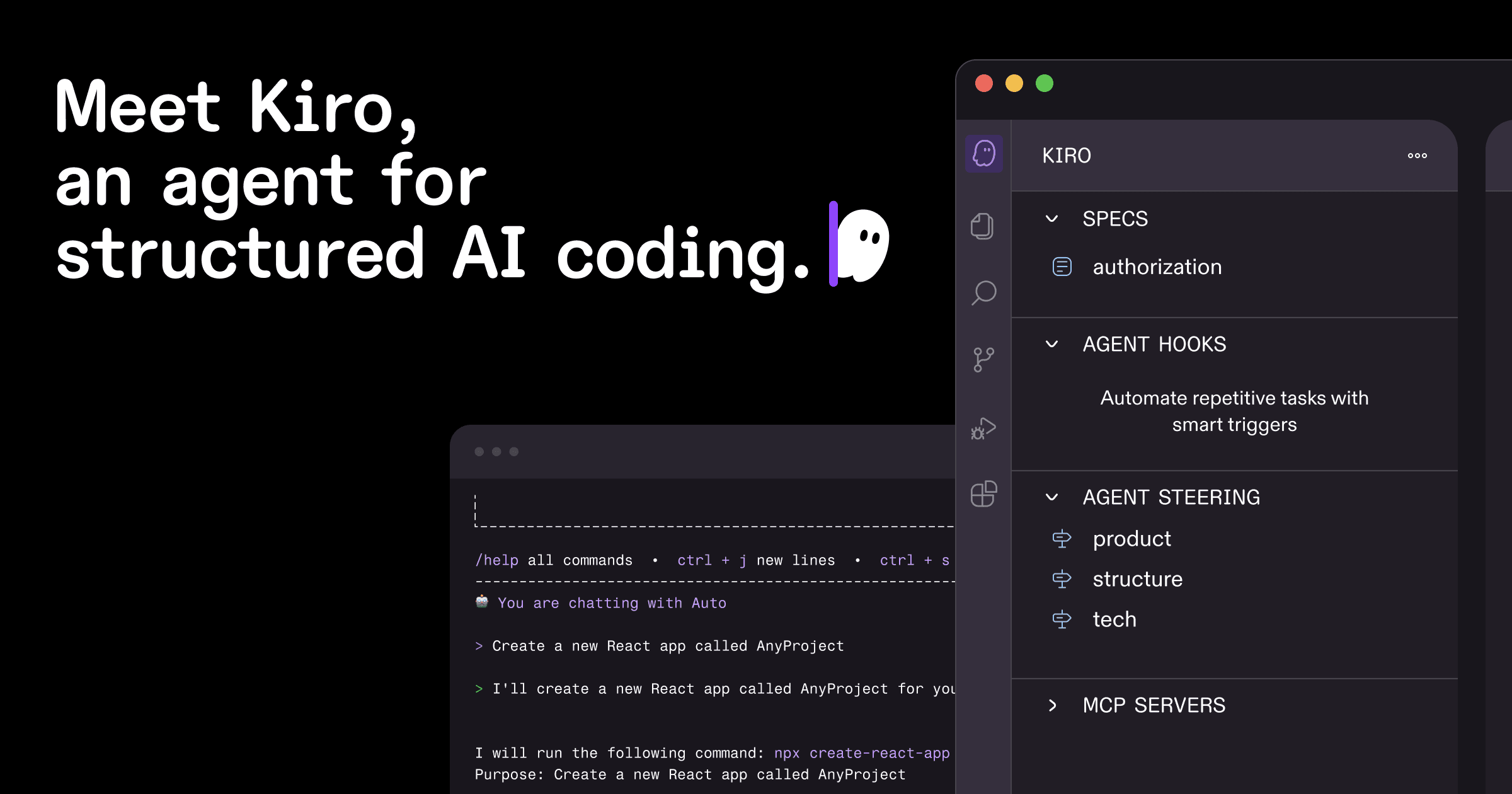 Official Kiro.dev brand image for an agentic AI IDE focused on spec-driven development